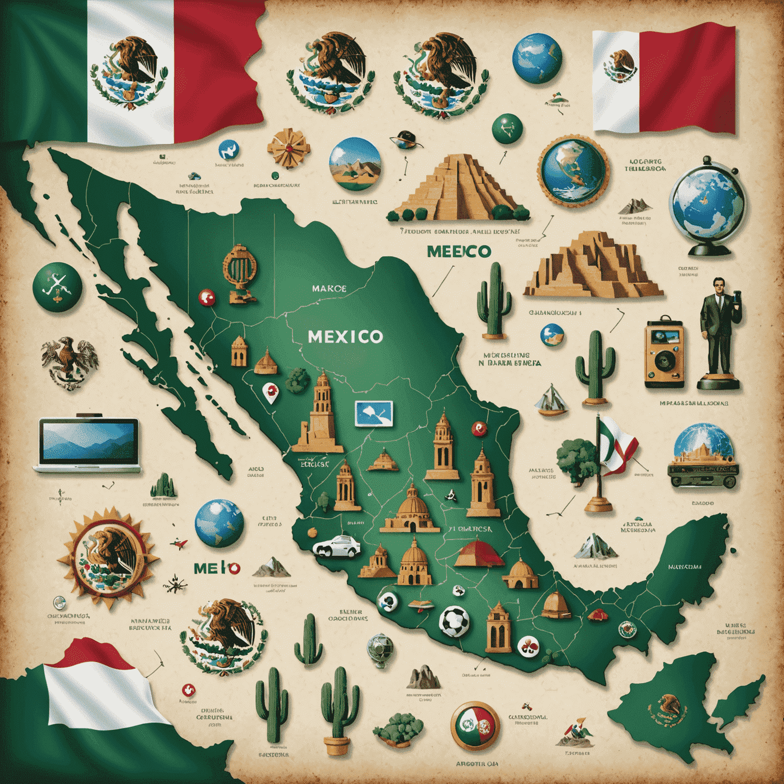 Mapa de México con iconos de IA y tecnología superpuestos, mostrando el crecimiento de la IA en el país